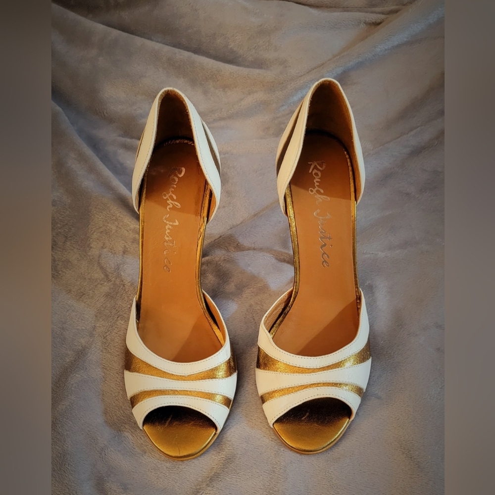 Leather White & Gold heels made in Italy - Picture 4 of 5